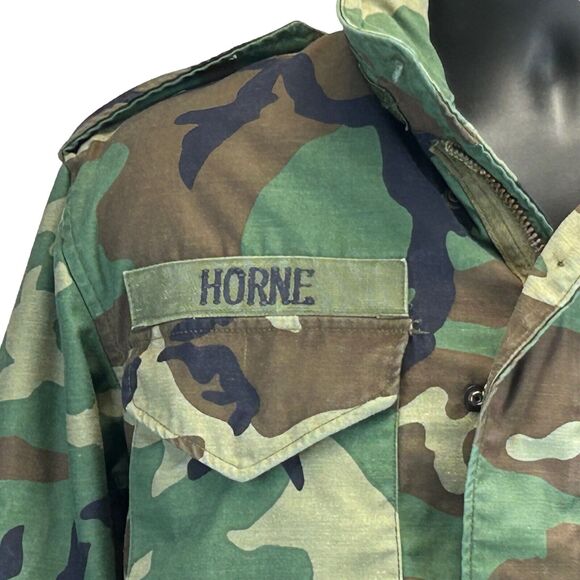 Vintage US Army Paratrooper Hooded Field Coat Camouflage Green S Small Short - Picture 10 of 14